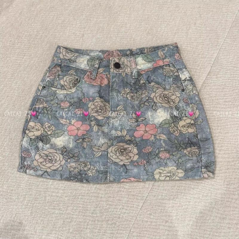 American Spicy Girl High-Waisted A-Line Printed Denim Mini Skirt - Summer 2025