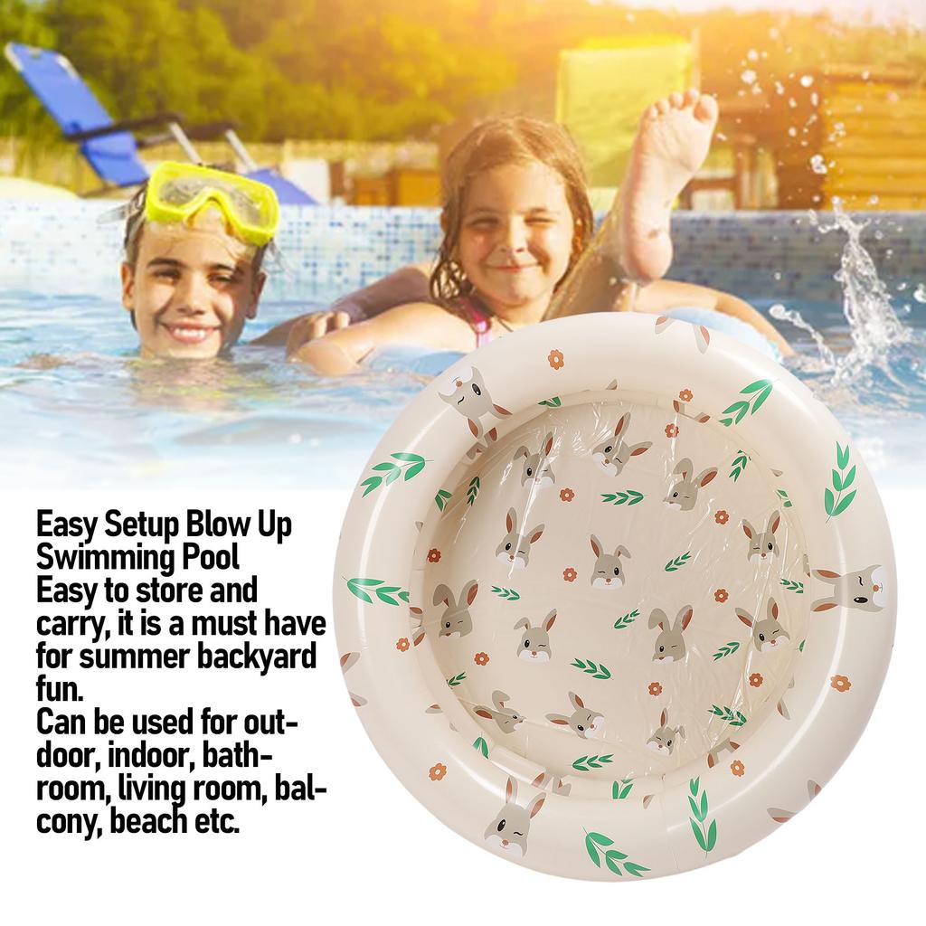 Inflatable Swimming Pool for Boys Girls Thickened Foldable PVC Blow Up Backyard Pool Inflatable Ball Pit Pool for Indoor Outdoor Fun Beige Rabbit