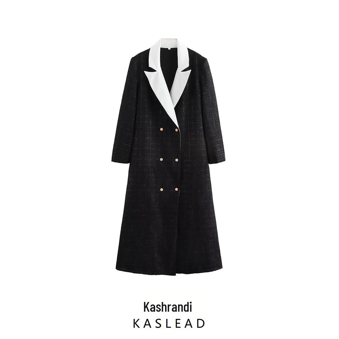 

2024 Autumn Women s European & American Style Tweed Slim Coat Small чёрный