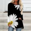 Plus Size Women Spring floral Printed Comfy Long Sleeve Round Collar T-shirt Casual Baggy Mid Length Tee Tops