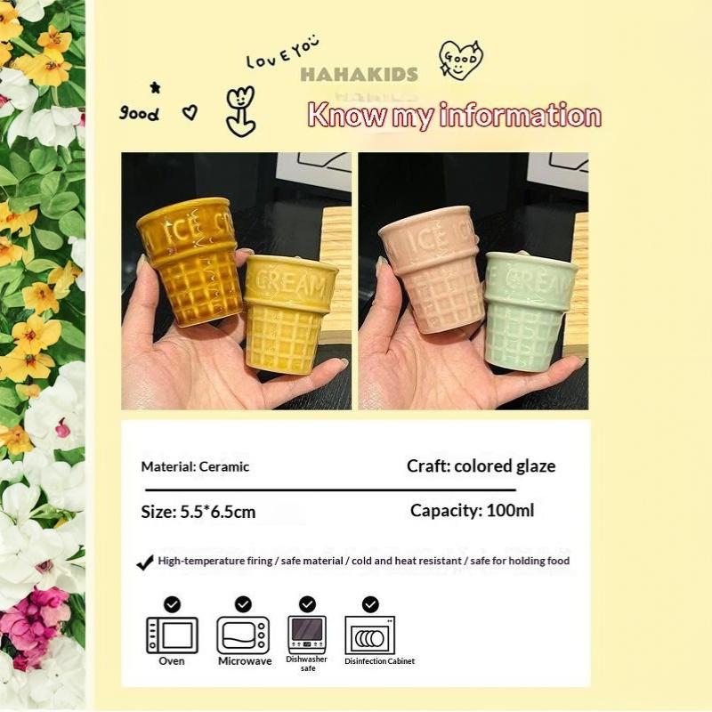 100 ml Eiscreme-förmige Keramik-Kaffee-Reisebecher Milchtee-Wasserbecher Espressotassen Personalisierte Desserttassen Französisches Geschirr