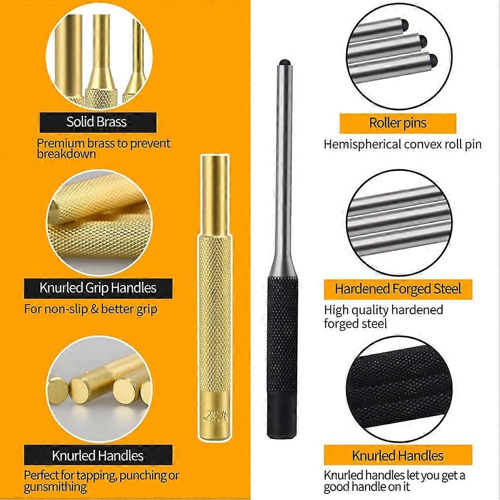 Roll Pin Punch Set, Punch Removing Repair Tools, Including Brass Pin Punches, Steel Pin Punches with Storage Pouch