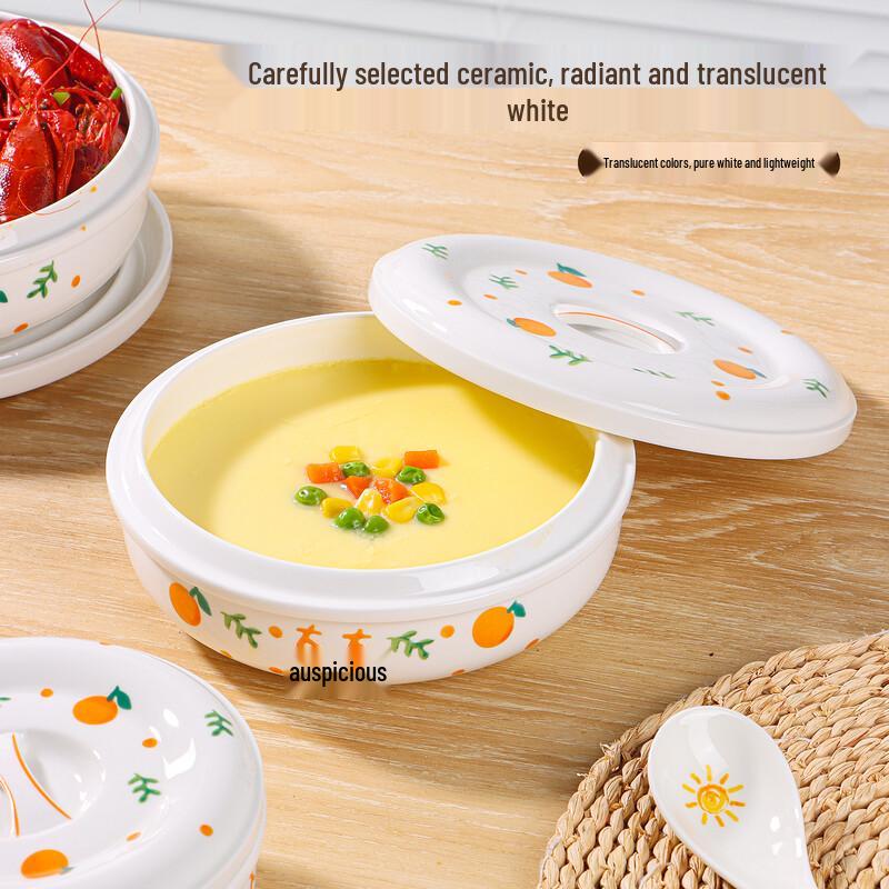 BaiJie Persimmon Design Ceramic Steaming Bowl with Lid