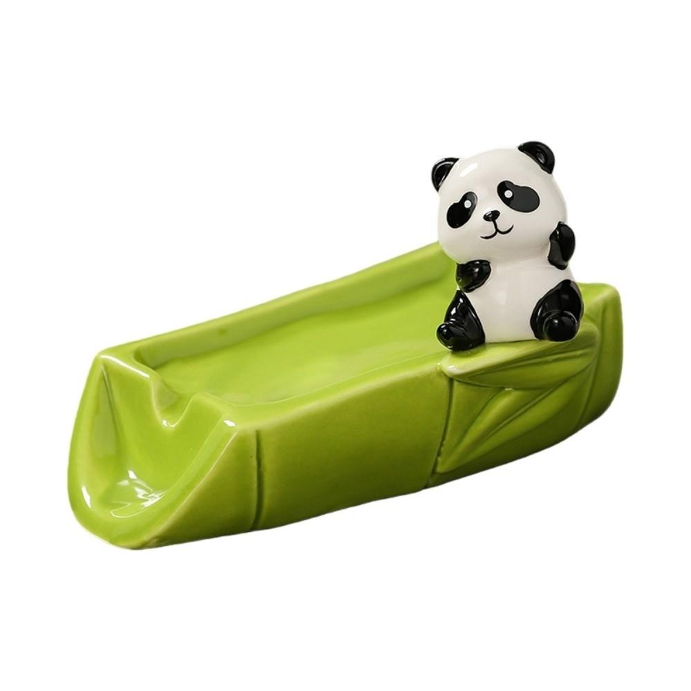 No Punching Ceramic Self Draining Soap Holder Bamboo Cute Panda Soap Dish with Drain Holes Creative Soap Tray Kitchen