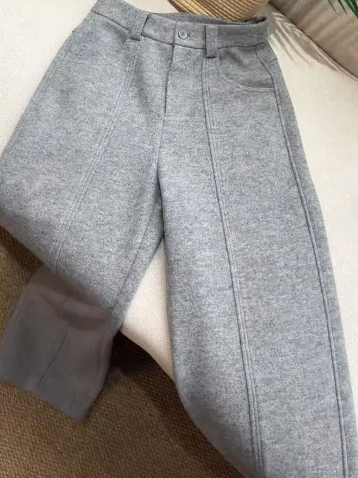 

Women s Elegant High-Waisted Light Gray Wool Blend 3D Cut Straight-Leg Trousers - Autumn/Winter 2025 Collection S светло-серый