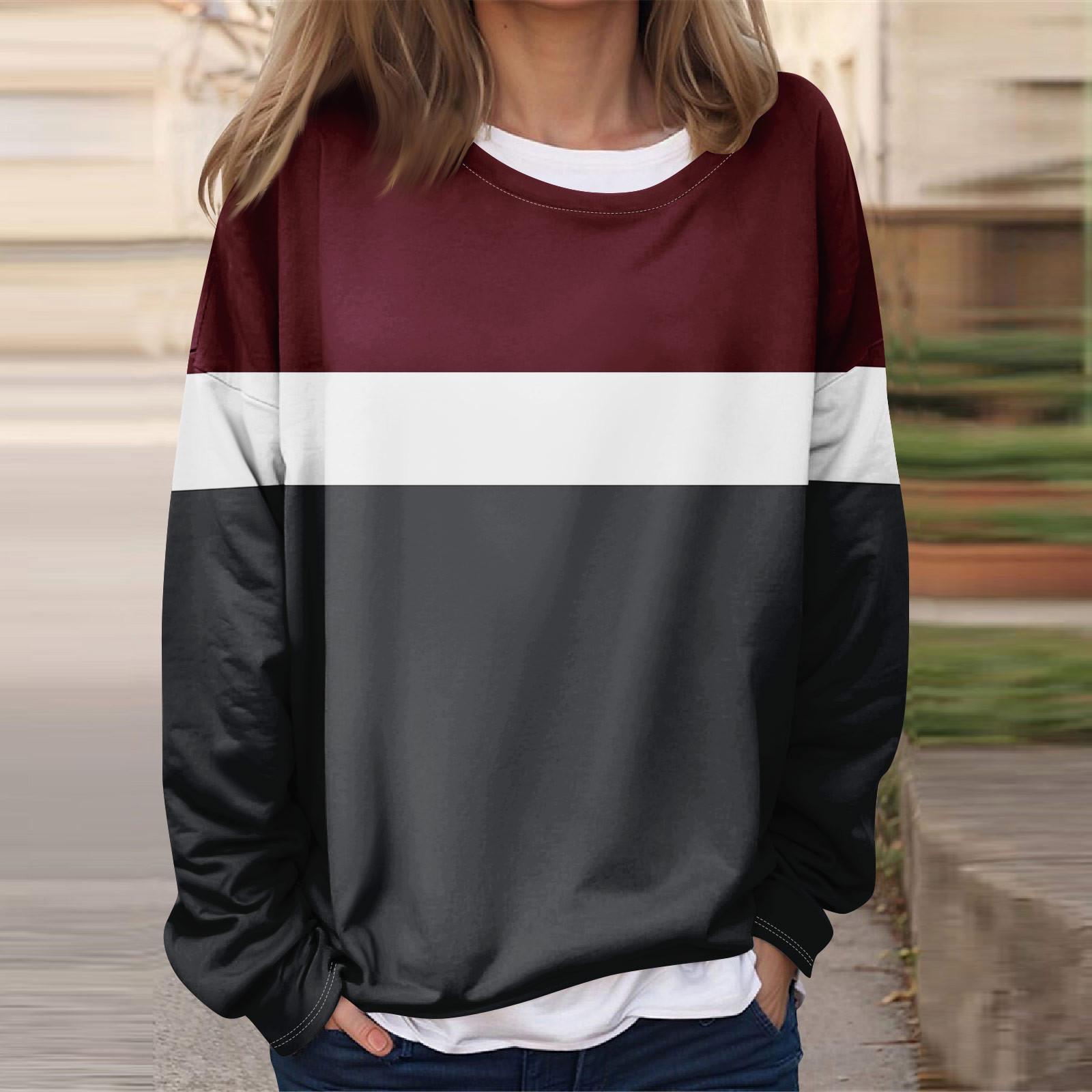 

Женская повседневная модная винтажная печатная толстовка с длинным рукавом и круглым вырезом, многослойный пуловер XXXL винный