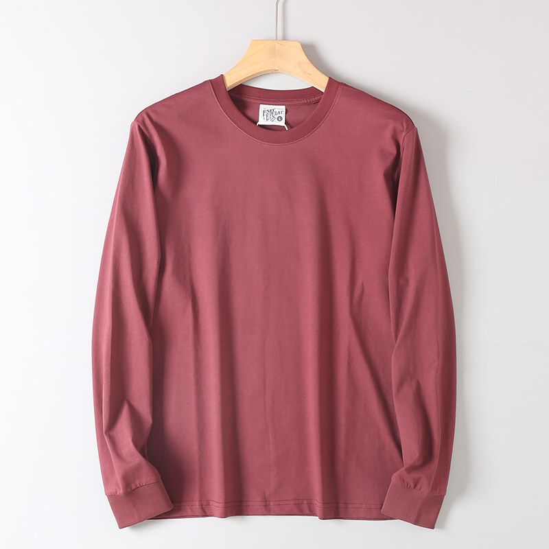 Tail Washed Pure Cotton Comfortable Breathable Pure Color Bottoming Shirt Men's Spring & Fall Loose-Fitting Casual round-Neck Long Sleeves T-shirt