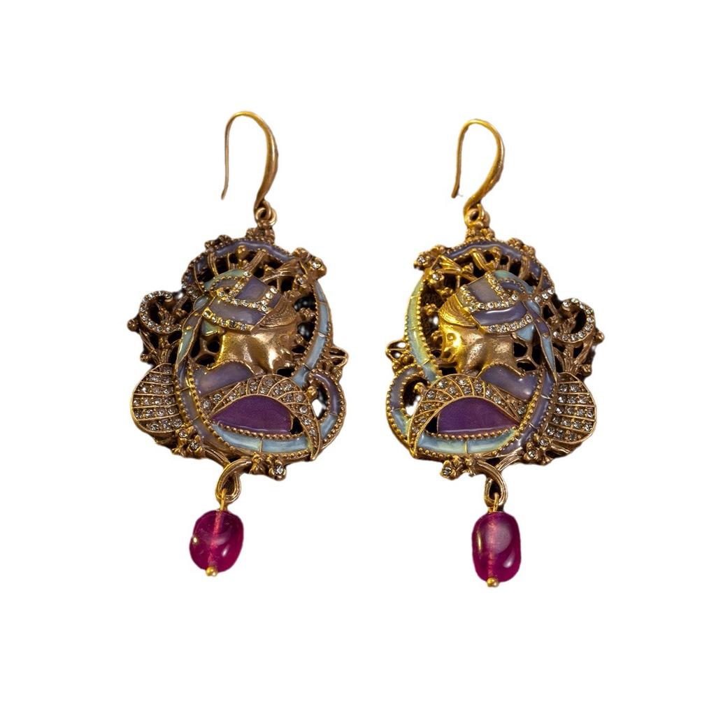 KEQIU Vintage Earring High-Quality Palace Style Retro Portrait Earrings Light Luxury European and American Style Earrings