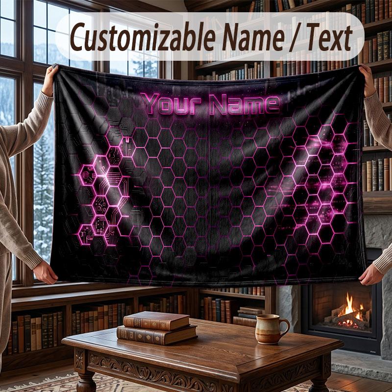 Abstract Geometric Theme Throw Blanket Custom Name Text Personalized Blanket Soft Cozy Blanket for Home Sofa Bed