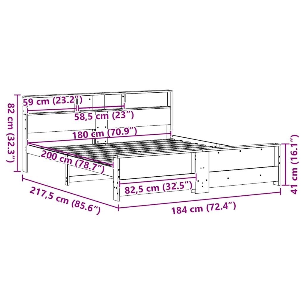 Platform Bed Frame with Shelf White 180 x 200 cm Solid Pine Wood