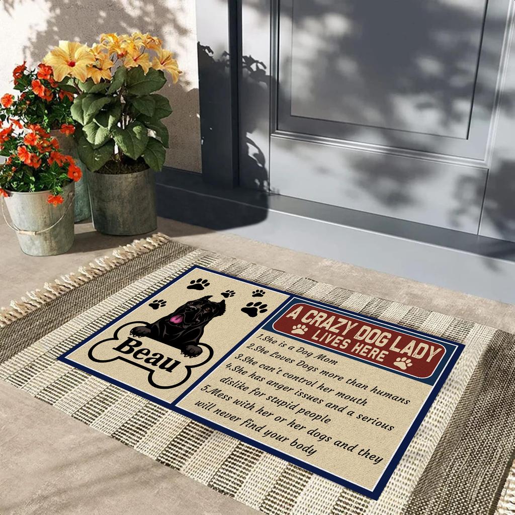 A Crazy Dog Lady Lives Here Doormat Customize Dog Po Name Non slip Rubber Backing Outdoor Entrance Floor Mat Decorative Rug