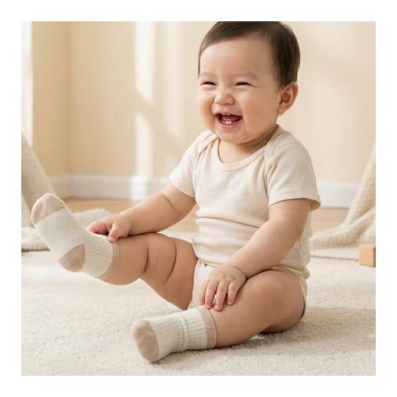 [MOMSMENU] Newborn Socks, Organic Cotton, Breathable, Soft Baby Socks, Spring, Summer, Autumn, Winter, Set of 4