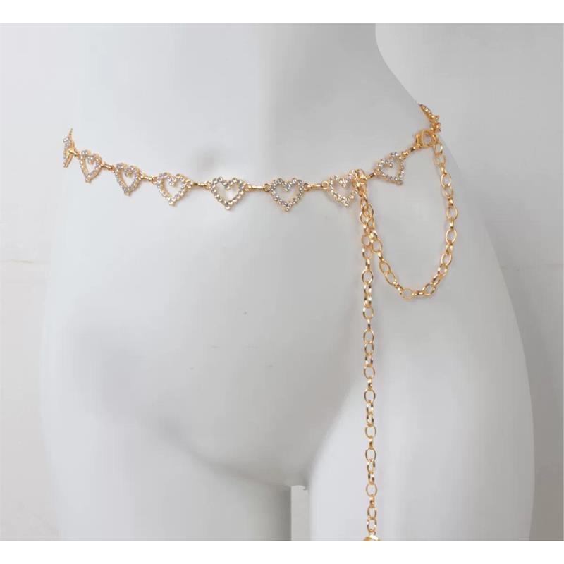 

1 шт. Модная цепочка на талию в форме сердца со стразами, металлический плетеный пояс для женщин, идеально подходит для летних платьев, с универсальным и персонализированным стилем one-size золотой