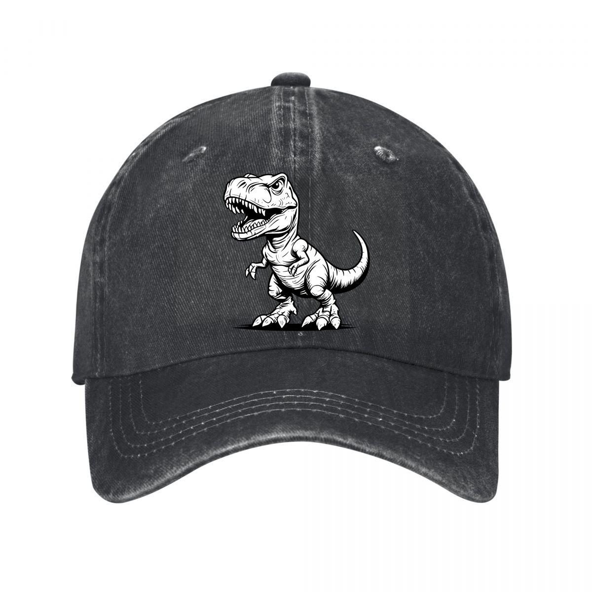 Black TRex Dinosaur Print Snapback Cap Washed Baseball Cap Adjustable