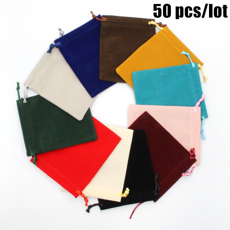 50 Pcs/Lot Soft Fabric Velvet Drawstring Gift Bags for Wedding Party Various Size Jewelry Package Elegant Pouches