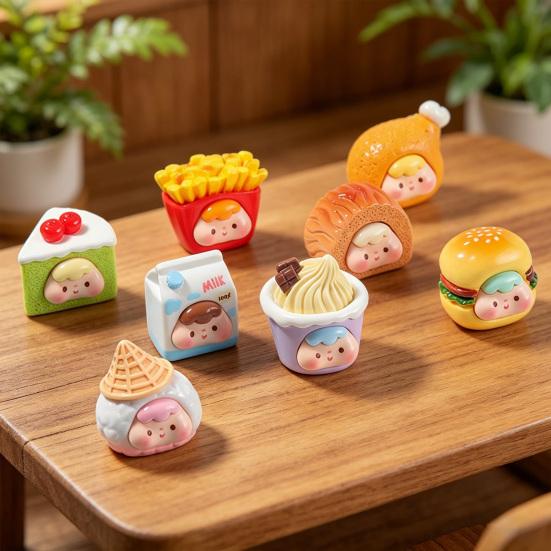 Yousheng 8 Pcs Mini Resin Cartoon Food Figures Miniature Dessert Cake Milk Fairy Garden Ornament for Dollhouse Kitchen Scene Accessories Micro