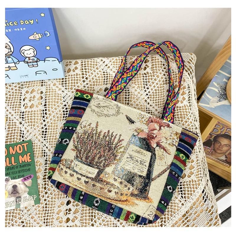 

Handbag women s new retro embroidery large-capacity cloth bag Chaoqin shoulder crossbody лавандовий
