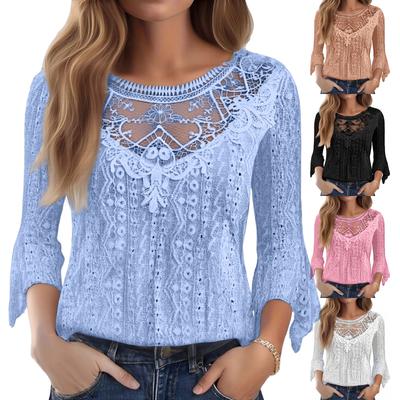 Women's Fashion Color Lace Splicing Casual Hollowed Out Top