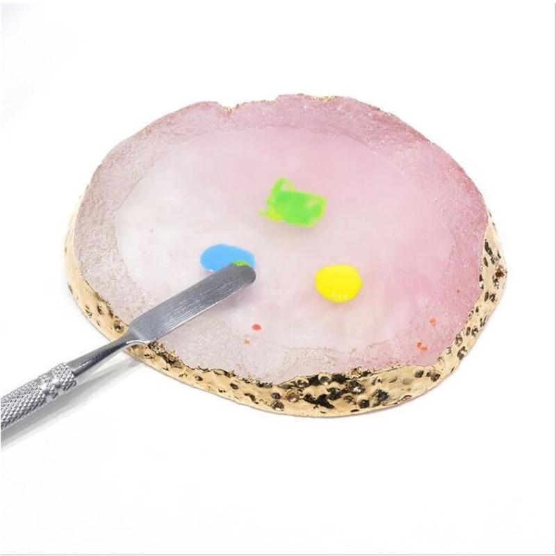 Resin Nail Art Painting Gel Palette DIY Manicure Accessories Tools Golden Edge Polish Agate Mix Stir Crystal Gem Plate