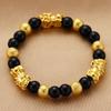Black and Red Agate Couple's Pixiu Bracelet Sand Gold Bracelet Gold-plated Hand Jewelry Beads for Men and Women