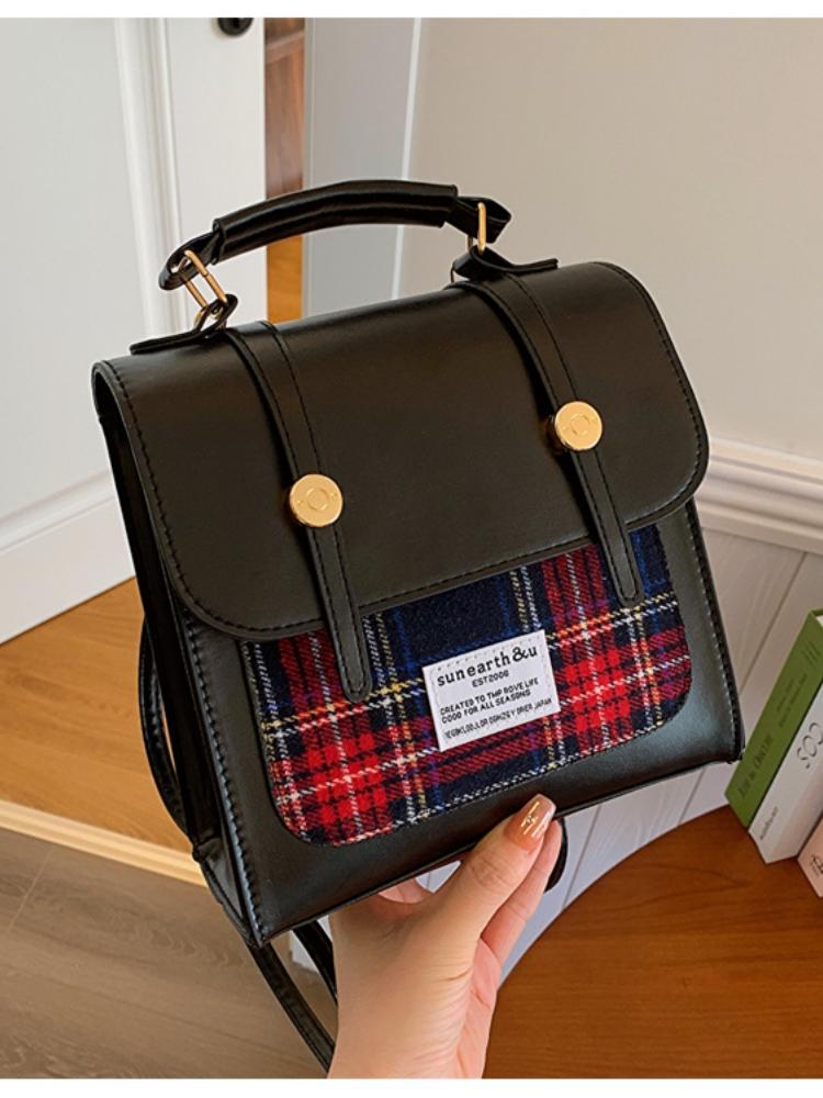 Simple Fashion Tweed Small Square Bag Checkered Magnetic Buckle Versatile Handbag Daily Commuter Shoulder Bag PU Material