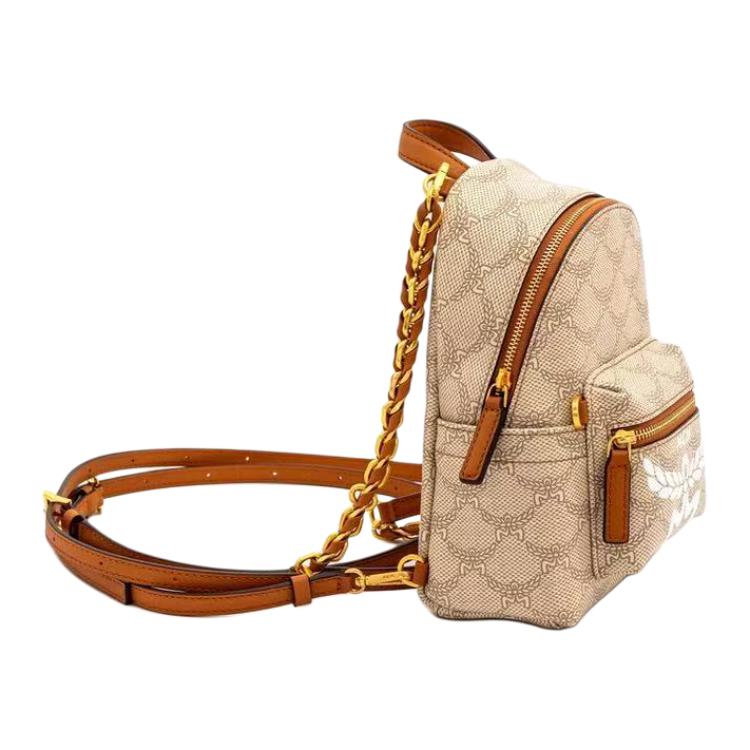 MCM Stark Lauretos Monogram Coated Canvas And Leather Mini Backpack Women Backpack Beige MMKESVE03I9001