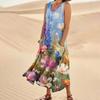 Women's Casual Fashion Flower Printed Sleeveless Pocket Dress