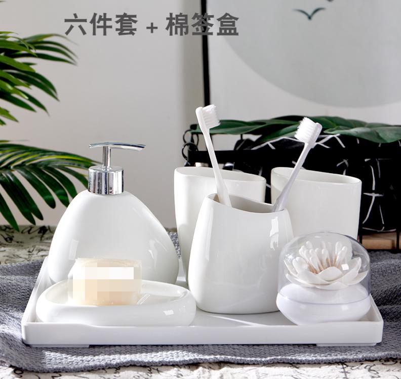 White Marble Texture Bathroom Supplies Toothpaste Dispenser Toothbrush Holder Cotton Swab Box Bathroom Decoration Accessories