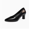 Spring new round toe high heels, thick heels, patent leather women's professional work shoes, temperament, four seasons bright leather shoes