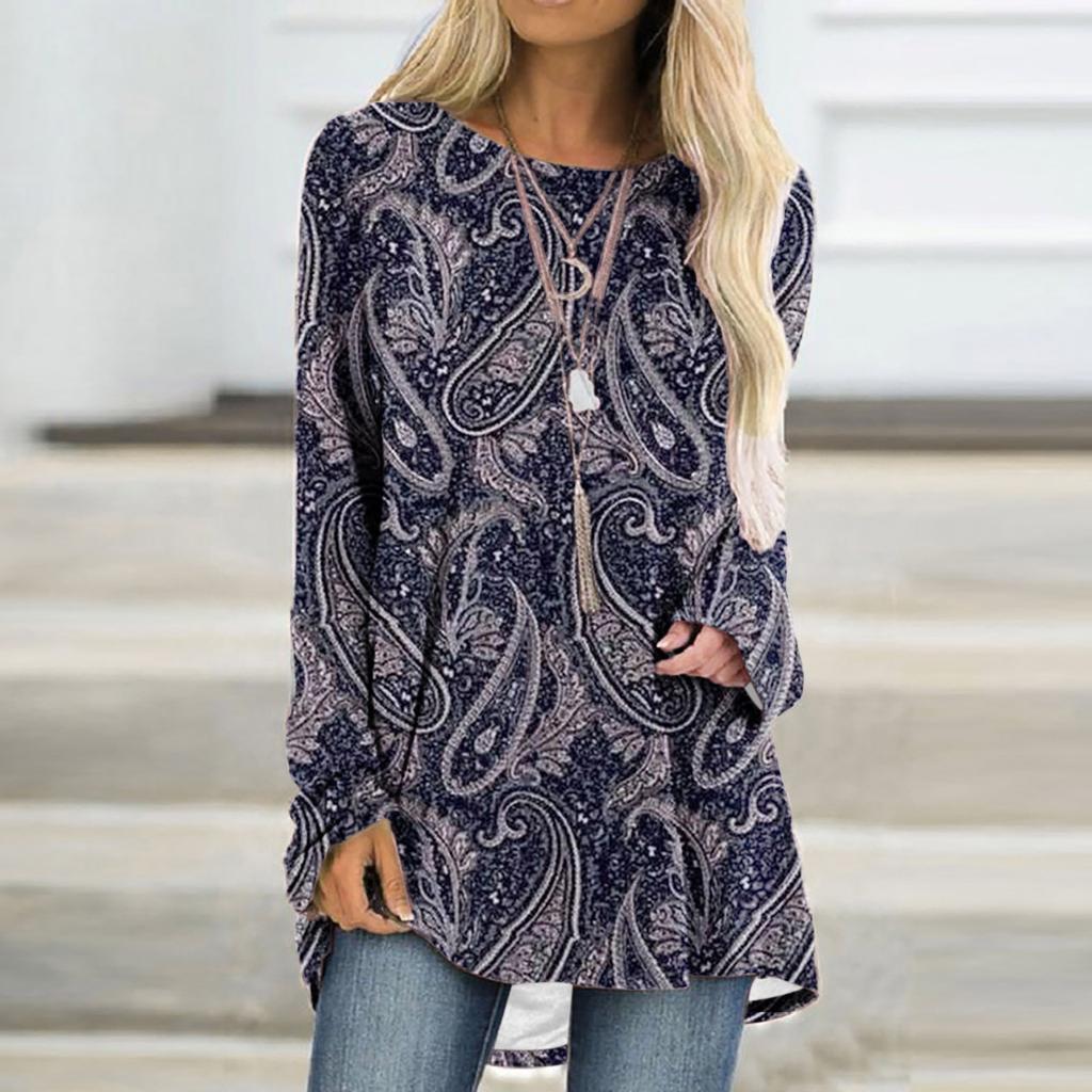 Paisley Pattern T-Shirts Boho 3D Print Women Fashion Streetwear Long Sleeve T Shirt Oversized Tunic Tees Tops Female Clothing