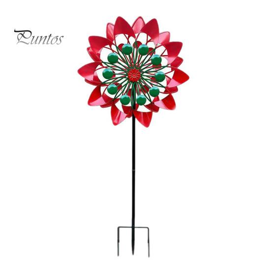 Decorative Backyard Garden Supplies Flower Wind Spinner, 29.5" Metal Spinner with Stake, Outdoor Rust Artistic Yard Decorations for Home Resistant