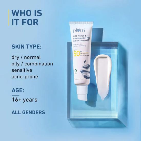 Plum Hybrid-Sonnenschutz für das Gesicht mit Niacinamid und Reiswasser