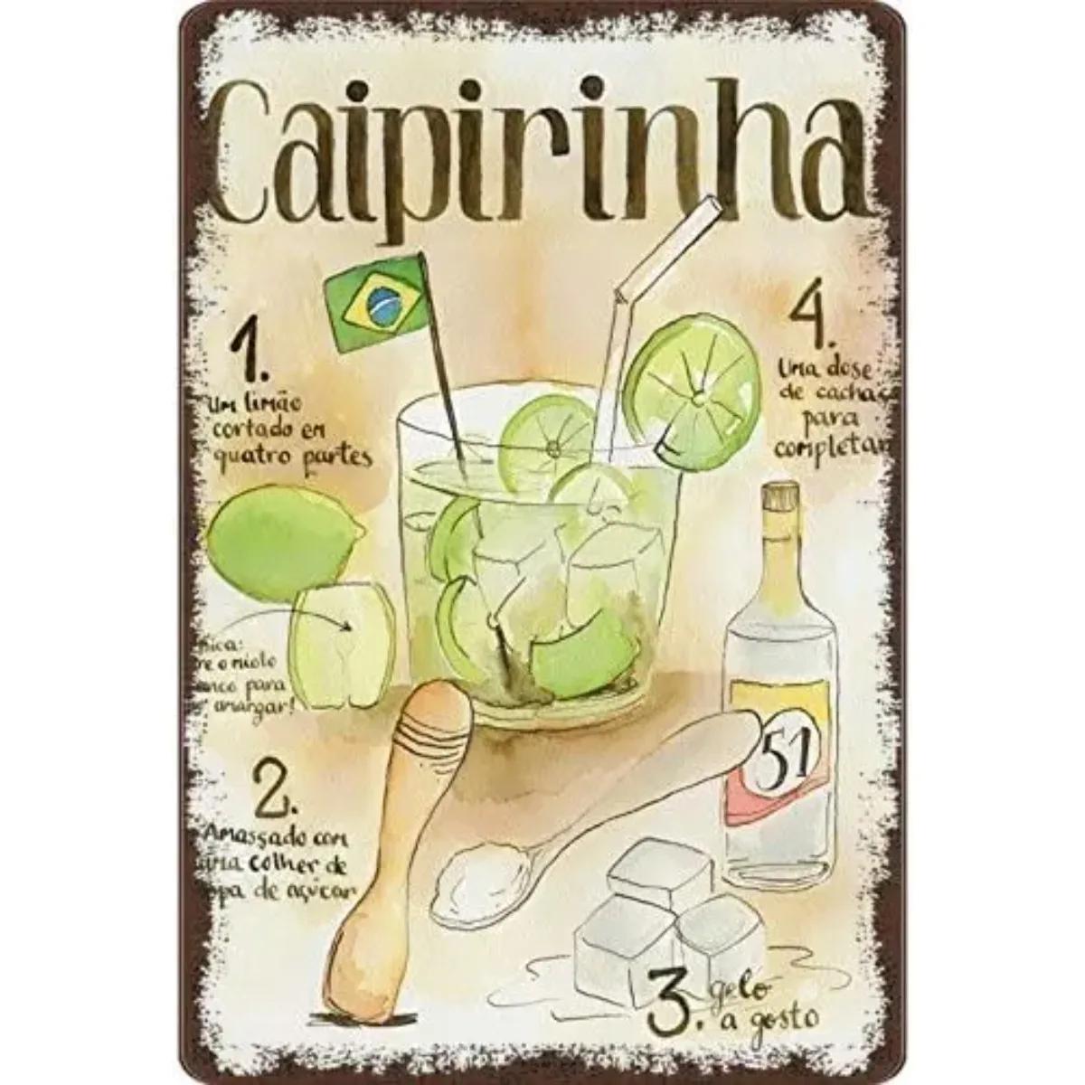 

Cocktail Recipe Caipirinha Cachaca Brazil Light Background Metal Tin Sign Decorative Garden Kitchen Bar Coffee 12x8inch 20x30cm 20x30cm（7.8x11.8inch）