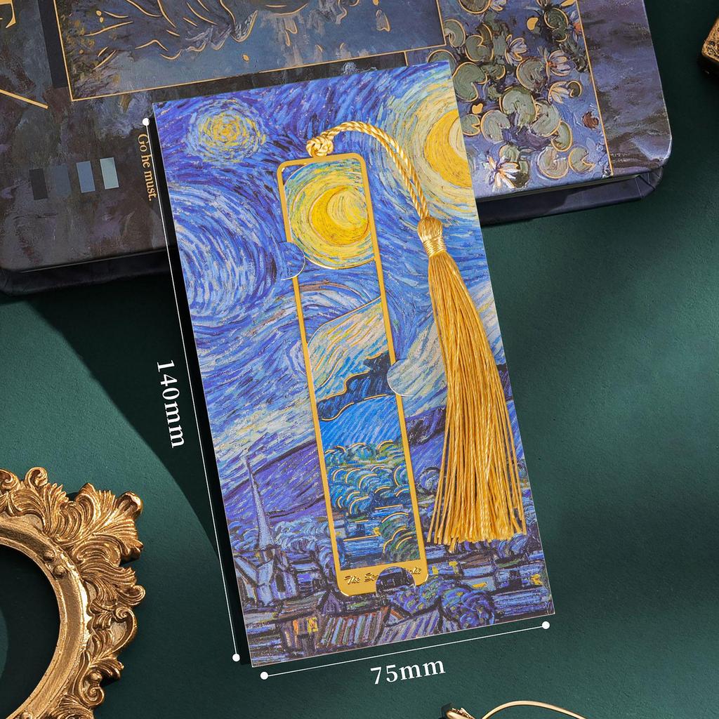 Ensemble de Marque-pages en Métal Élégant: Boîte cadeau de Nouvel An pour étudiants inspirée de la peinture à l'huile.