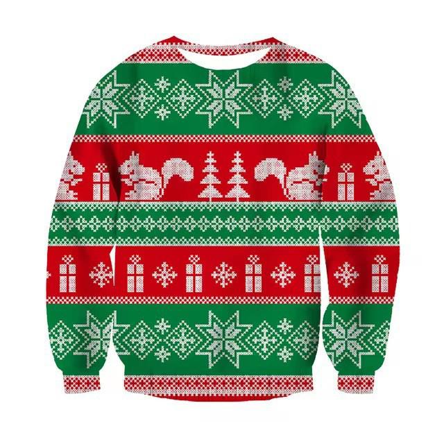 Rentier 3D-Druck Langarm Rundhals Sweatshirt - Herbst/Winter Weihnachts-Stil