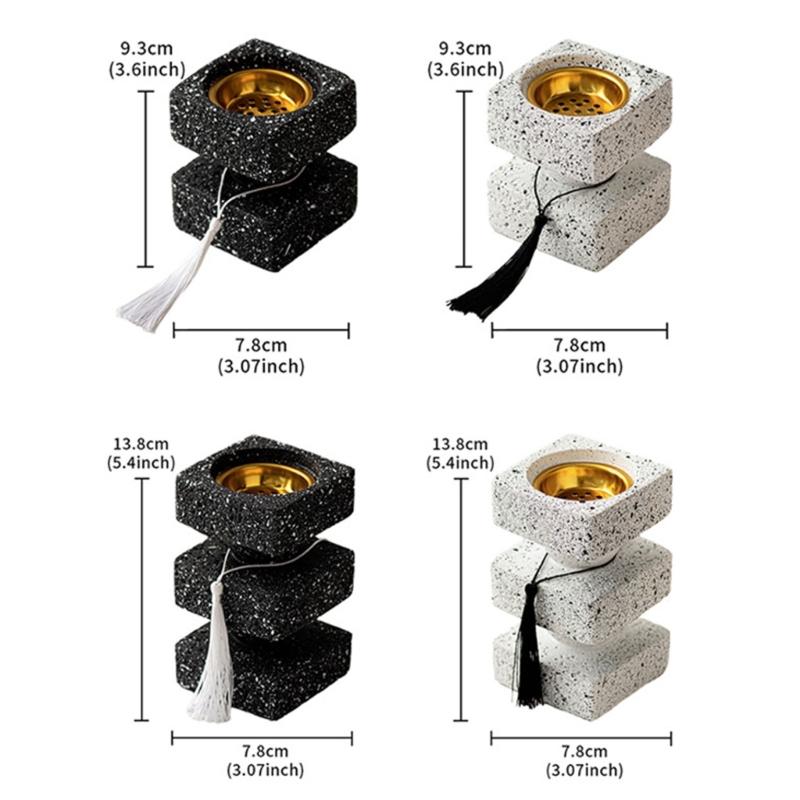 Vintages Resins Incenses Burners Base, Square Layer Tassels Antique Home Decoration Art for Study Room Living Room Home Office