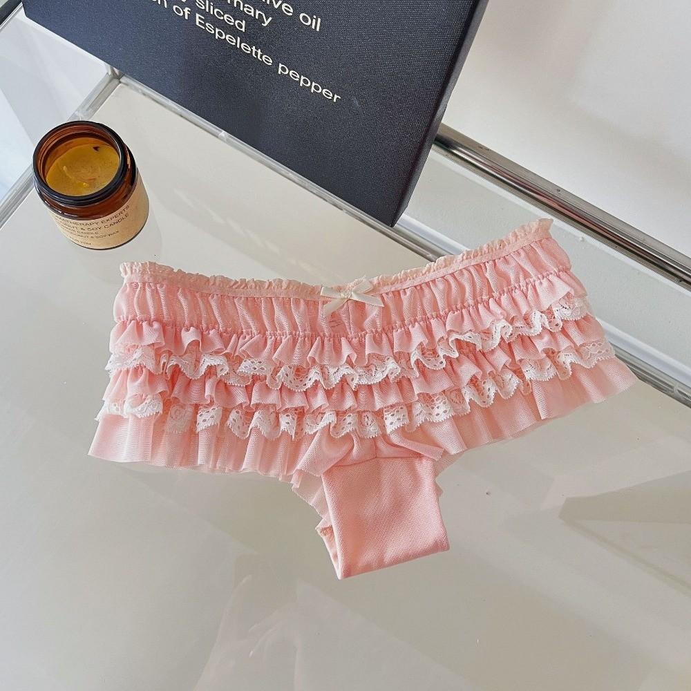Bow Mesh Women's Underwear Ruffle Sweet Lace Briefs Cute Lace Panties Gift