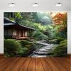 Japanese Temple and Forest Scenery Fabric Background - Multi-functional Polyester Fiber Photography Background