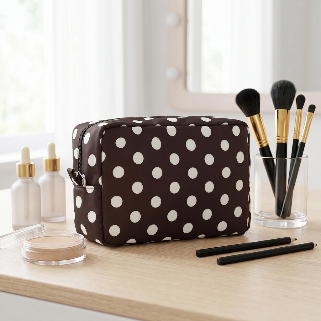 Women Dot Pattern Cosmetic Storage Bags Large Capacity Portable Toiletry Organizer Lightweight Daily Office Cosmetic Organizers