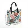  Boho Floral Print Tote Bag Large Capacity Canvas Shoulder Bag for Daily Use