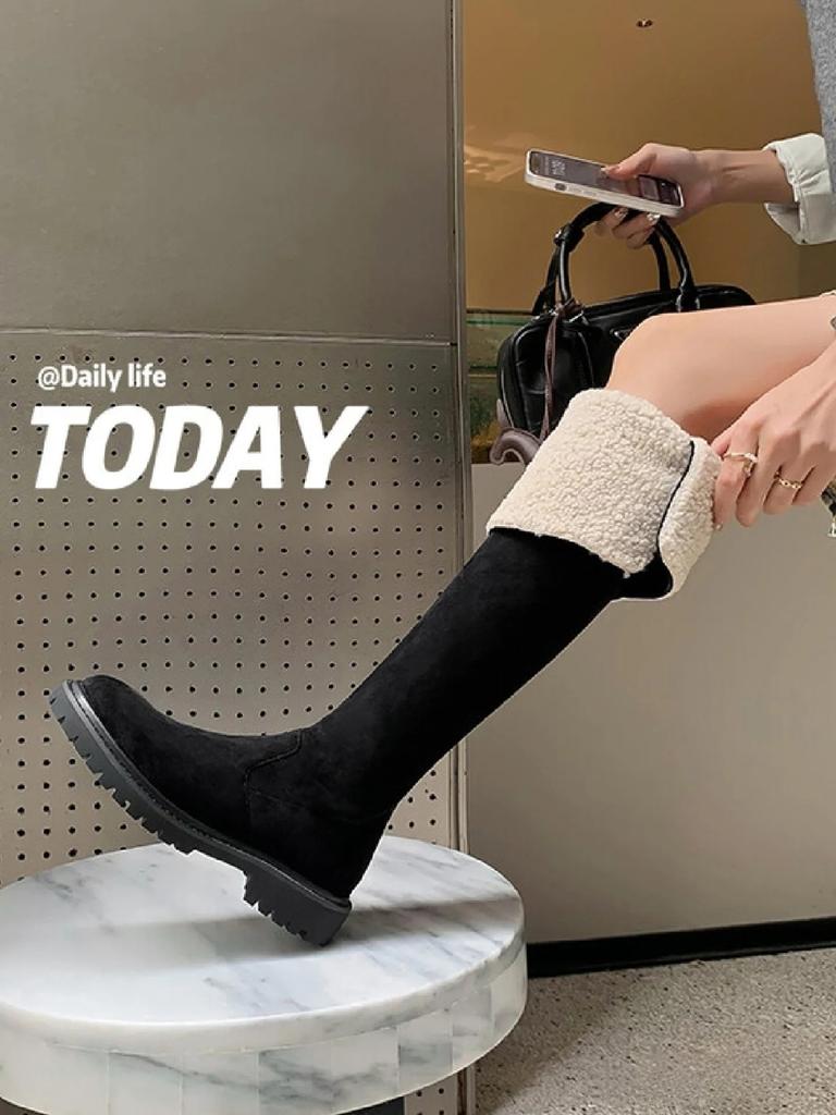 Long tube boots for women 2025 new autumn over knee snow boots knight boots with plush thick heels and slim boots