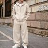 American Fashion Solid Color Zipper Hoodie and Wide Leg Pants Casual Set
