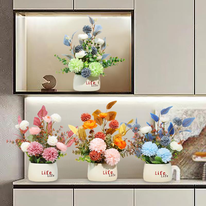 Mini Fake Potted Flowers Artificial Flowers Evergreen Bonsai Potted Ornaments Fake Plants Home Garden Table Decoration