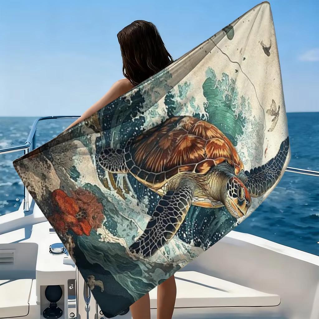 1pc Turtle Beach Towel, large soft absorbent towel. perfect for seaside, perfect for seaside, pool, camping, travel and exquisit
