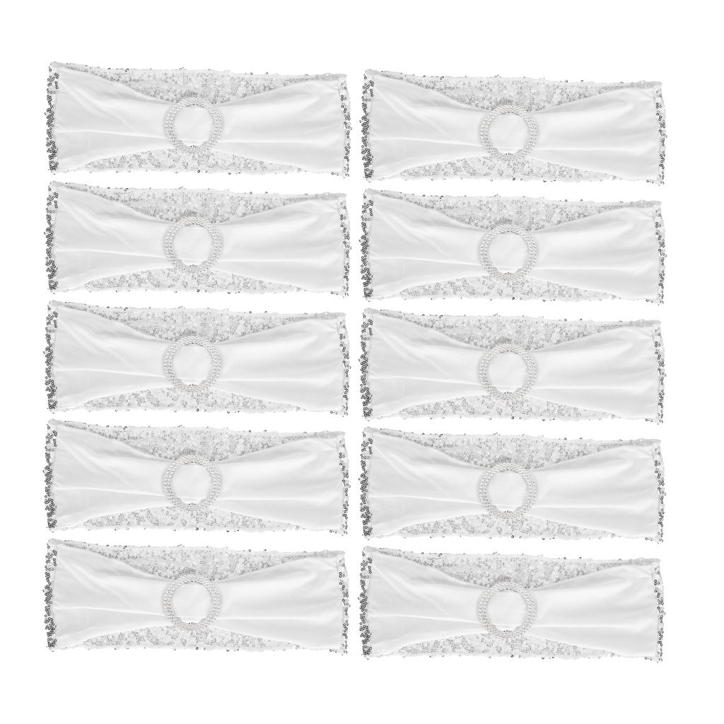 10Pcs Chair Sash Washable Elastic Chair Cover Band Decoration Set for Wedding Party Banquet