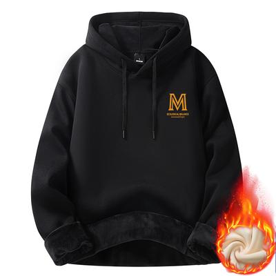 Fashion Men's Black Hoodie Padded Sweatshirt Men's Spring, Autumn and Winter New Cotton Sweater Thickened Loose Jacket