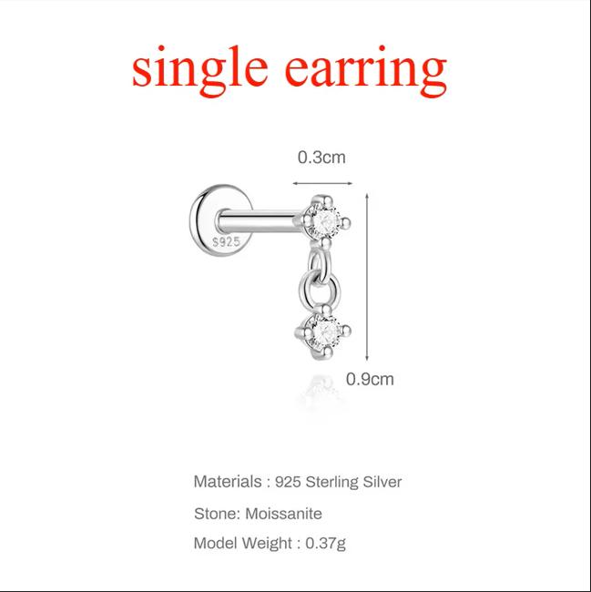 Smyoue Муассанит 100% S925 Серьга-гвоздик для пирсинга для женщин Изящная серьга с плоской задней частью Хрящ Милый гвоздик для пирсинга Тонкие ювелирные изделия