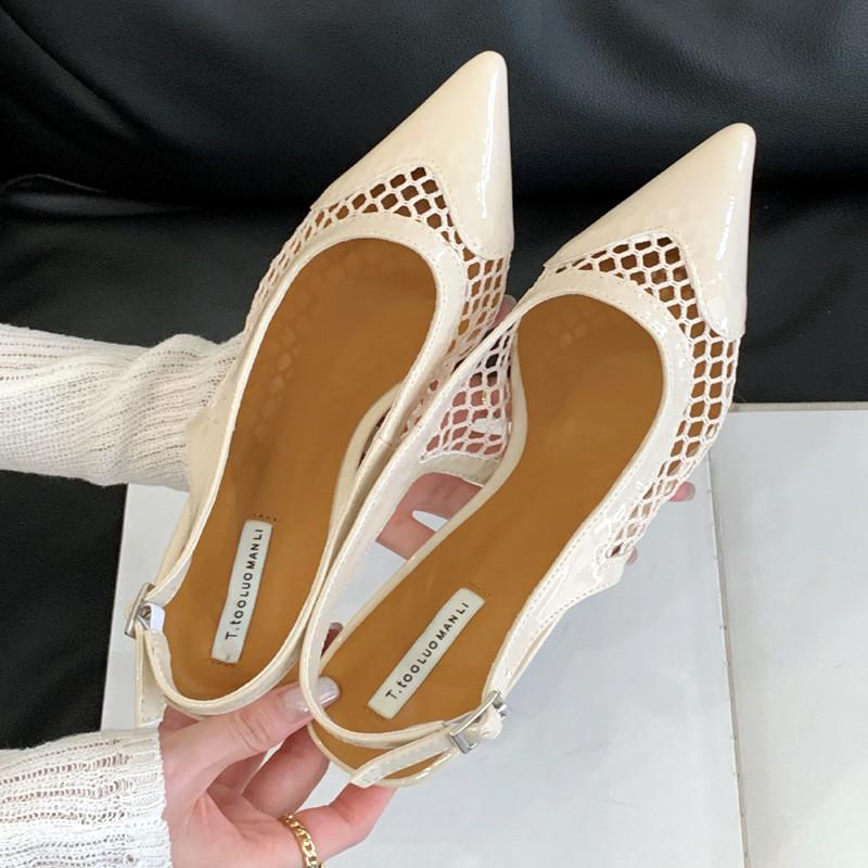 Mesh Low Heeled Sandals Sexy Pointed Toe Elegant Mule Shoes Summer Fashion Party Dress Shoes Pumps for Ladies  Designer Sandals