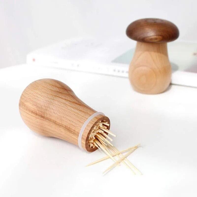 Exquisite Household Wooden Toothpick Holder Portable Mushroom Toothpick Automatic Dispensers For Kitchen