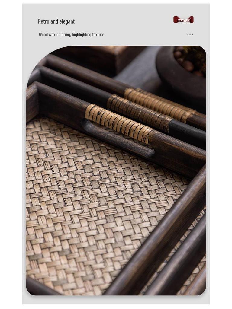 Thai Bamboo-Woven Solid Wood Tea & Serving Tray